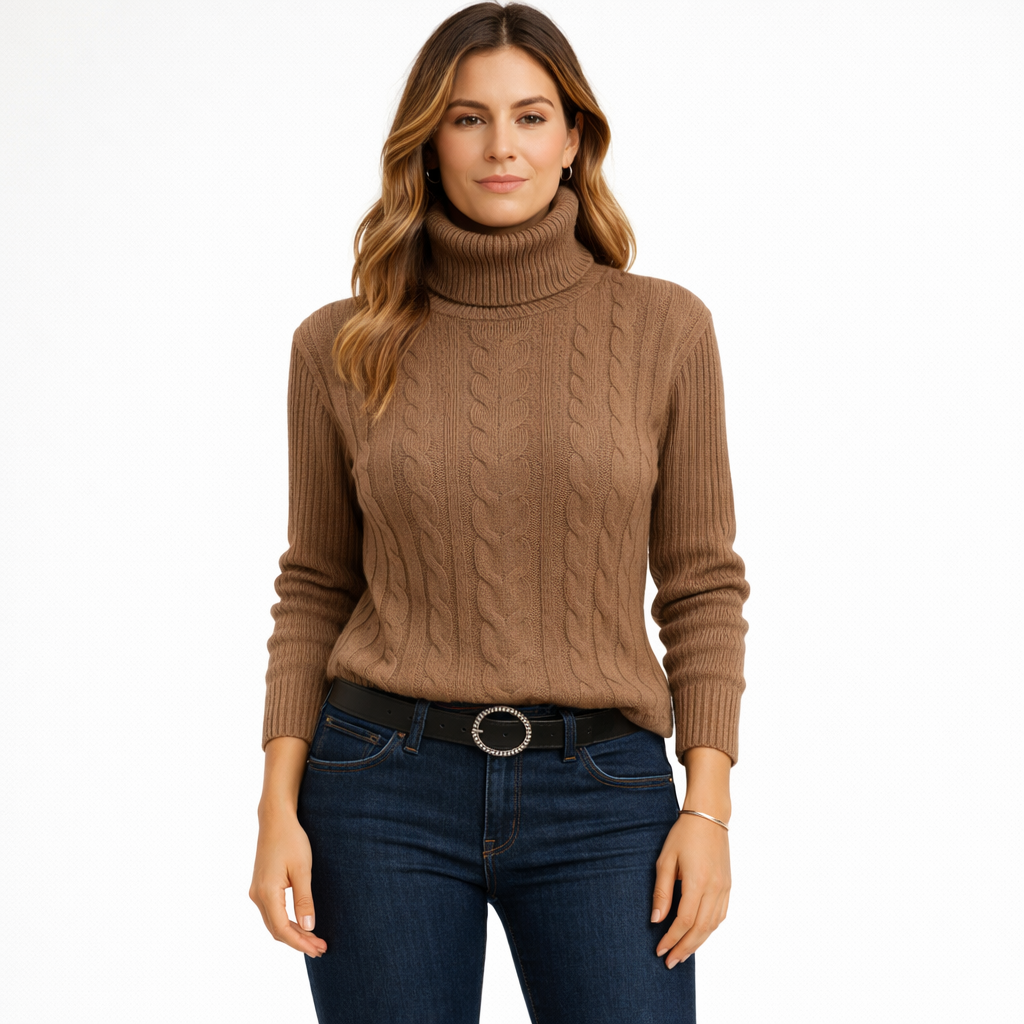Maglione da Donna a Collo Alto Marrone